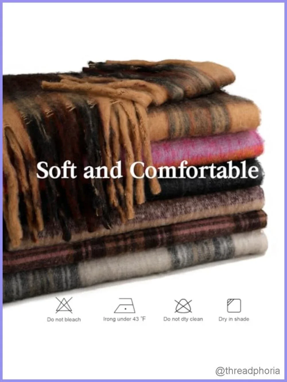Oversized Mohair Feel Plaid Scarf Women Warm Winter Wrap Shawl